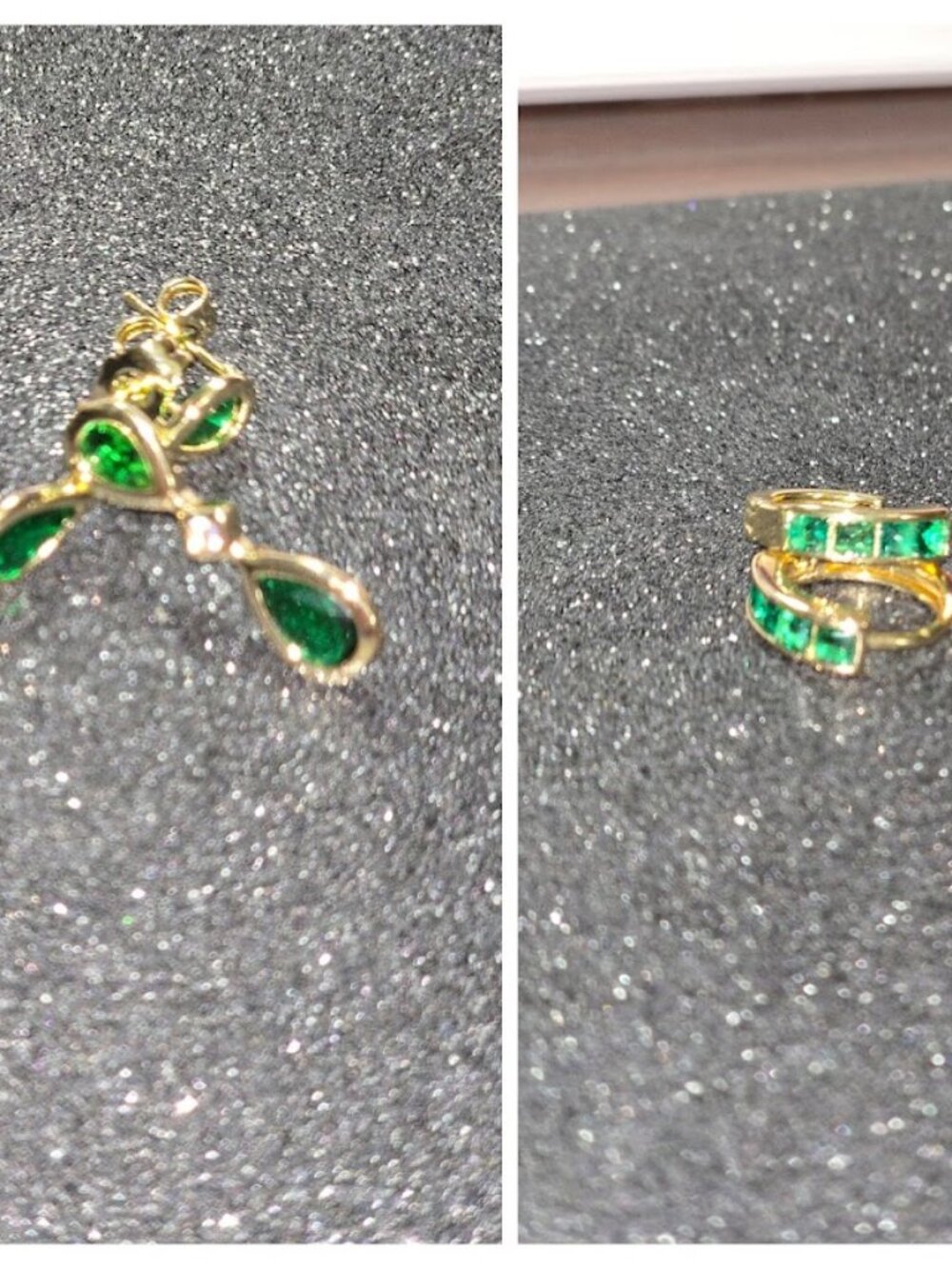 Bundle 2 Pairs Emerald Green & Gold Tone Earrings | Huggie Hoops & Teardrop Drop